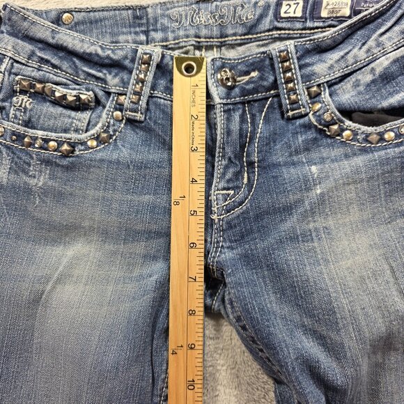 Miss Me Jeans Womens 27 Blue Bootcut Studded Flap Pocket Embellished Denim Pants - Picture 13 of 14